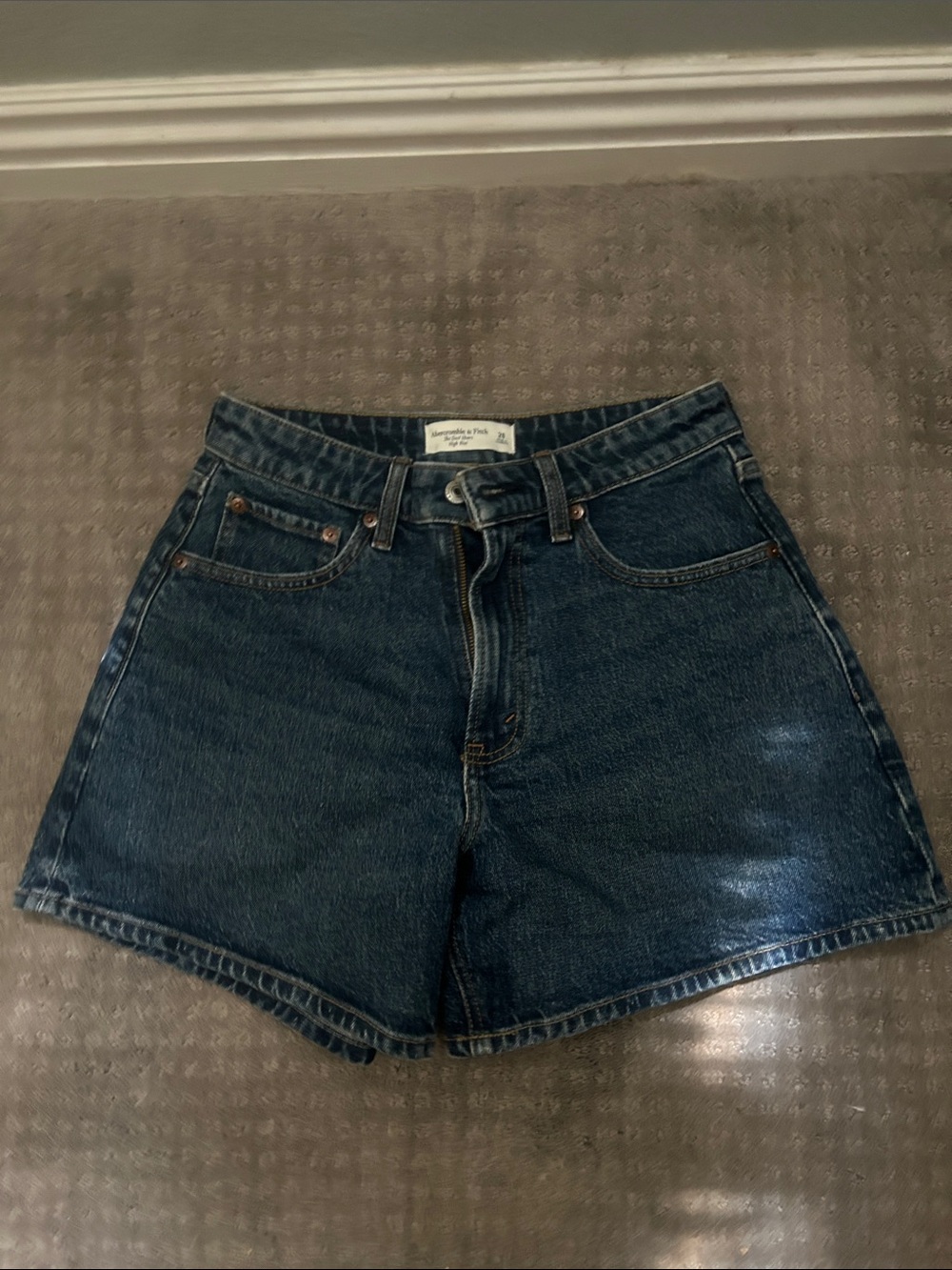 Abercrombie & Fitch Dark Indigo High-Waist Denim Shorts